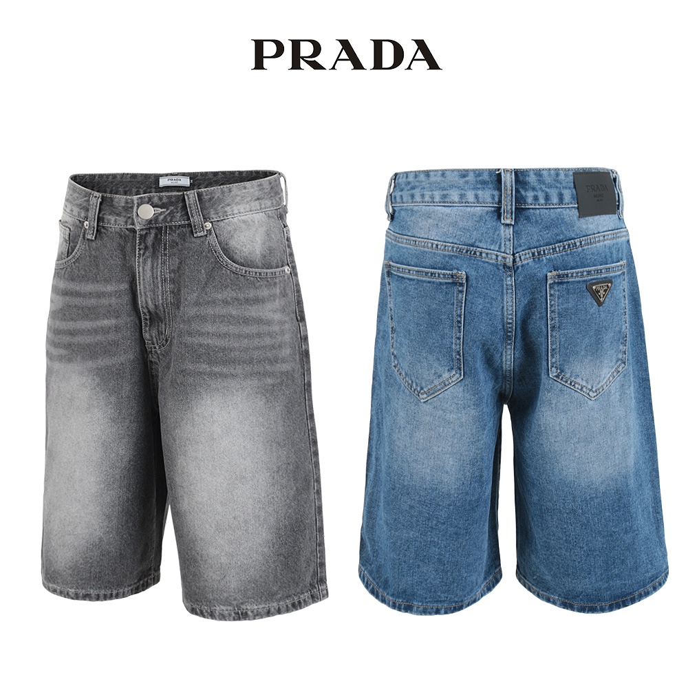 프라다 구제 워싱 6부 버뮤다 청 반바지