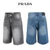 프라다 구제 워싱 6부 버뮤다 청 반바지
