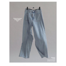 프라다 여성 Summer 쿨링 포켓 데님 와이드 청바지