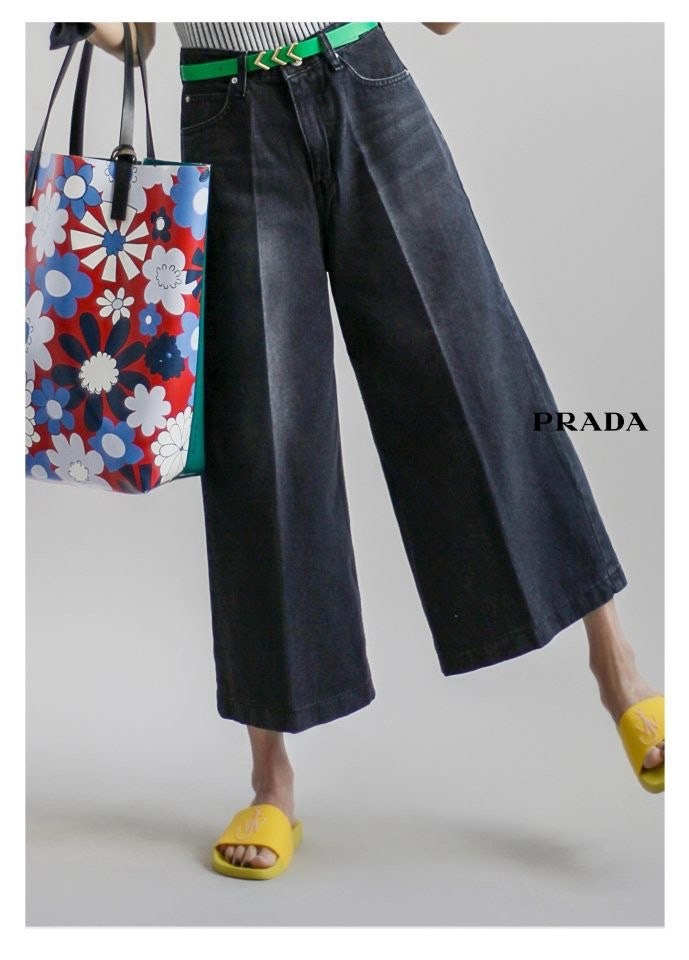 프라다 여성 럭스 와이드 데님 청바지