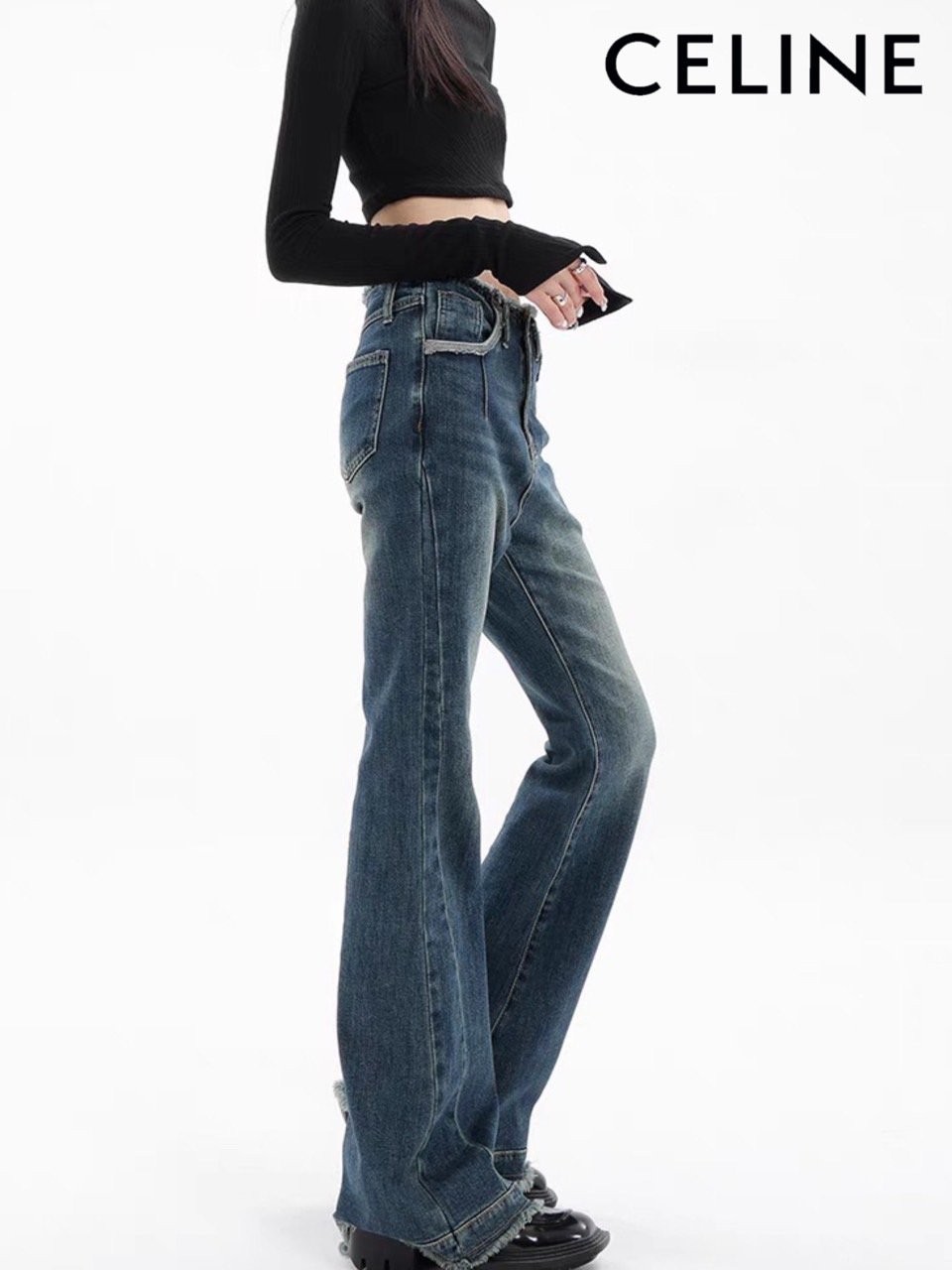 셀린느 여성 트리오페 데끼 부츠컷 청바지