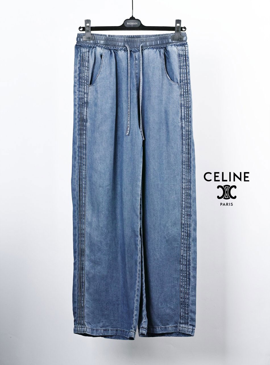 셀린느 핀턱 데님 와이드 청바지