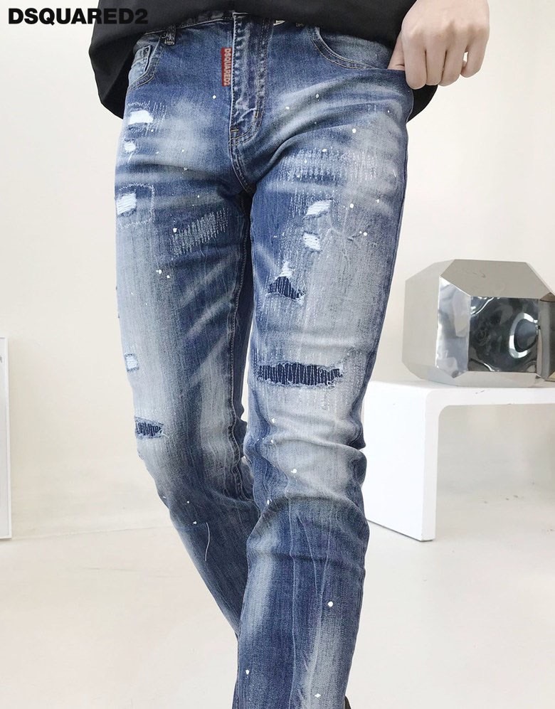 디스퀘어드2 워싱 페인팅 디스트로이드 데님 청바지