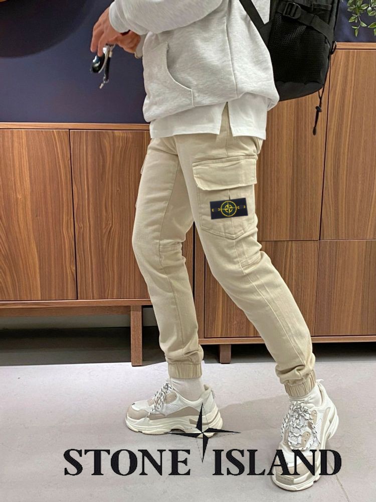 스톤아일랜드 카고 조거 허리 반밴딩 팬츠 (바지)