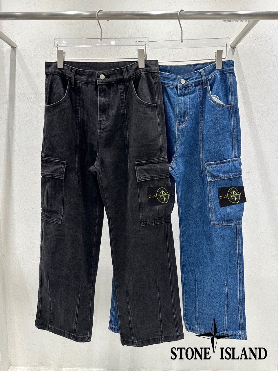 스톤아일랜드 절개 카고 데님 청바지