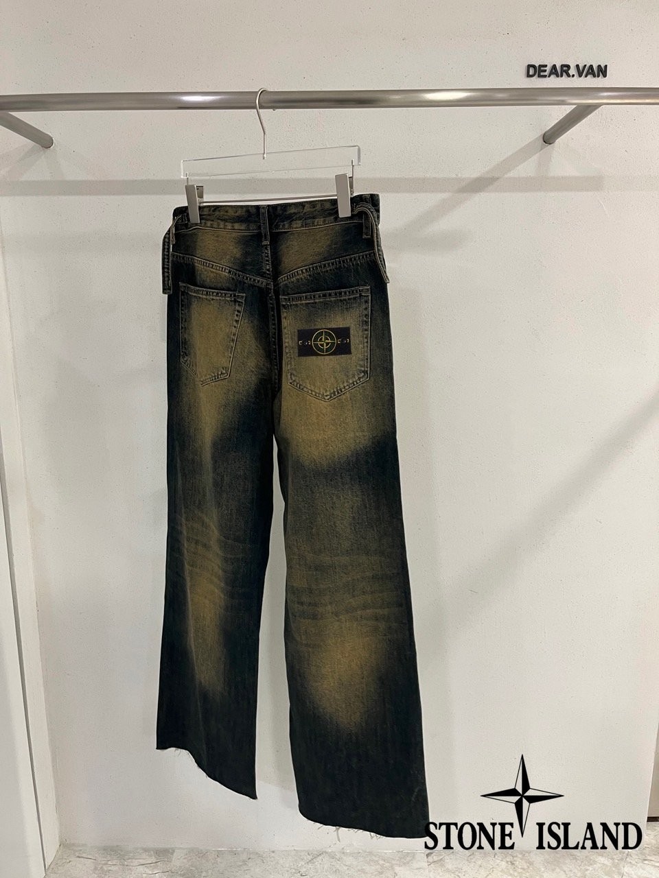 스톤아일랜드 컷팅 워싱 와이드 데님 청바지