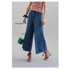 프라다 여성 8부 와이드 데님 청바지