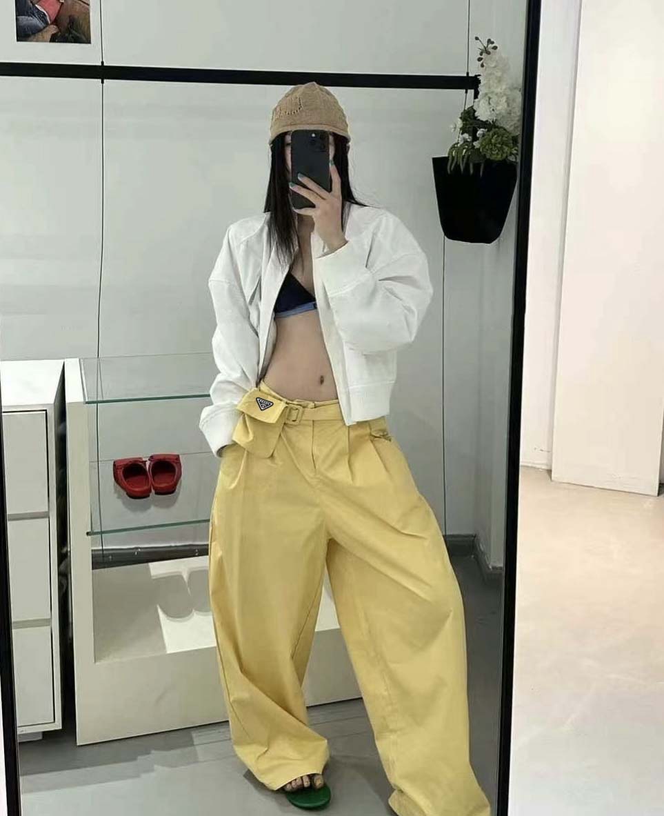 프라다 여성 핀턱 와이드 팬츠 (바지)