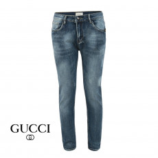 구찌 실버탭 비 로고 프린팅 슬림진 청바지