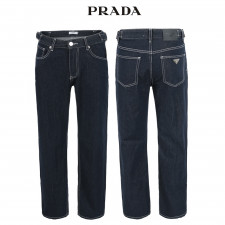 프라다 진청 논페이드 미디엄 와이드 청바지