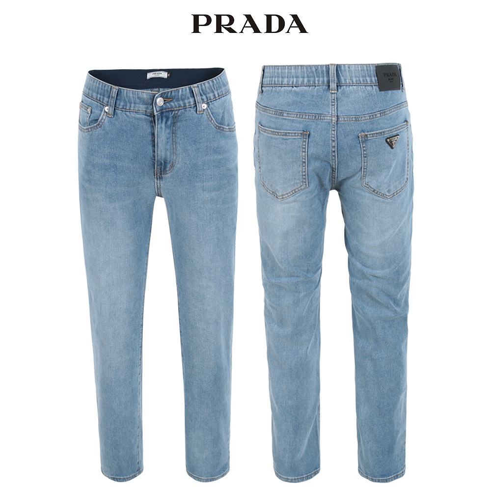 프라다 연청 데님 히든 밴드 슬림 일자 청바지
