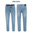 프라다 연청 데님 히든 밴드 슬림 일자 청바지
