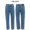 프라다 중청 뒷밴드 배기핏 청바지