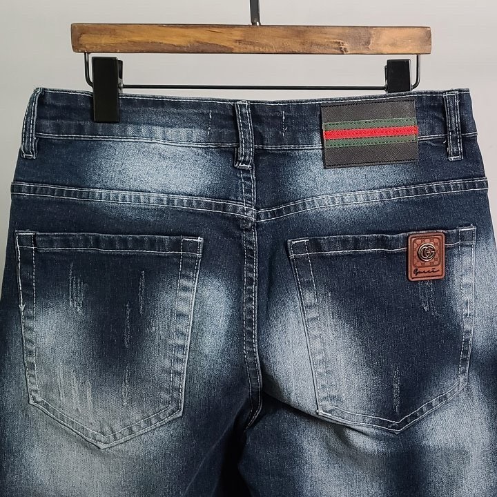 구찌 자가드 베어 자수 워싱 청바지