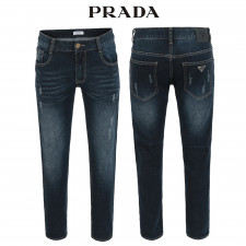 프라다 진청 스크래치 워싱 슬림 청바지
