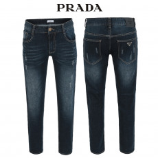 프라다 진청 스크래치 워싱 슬림 청바지