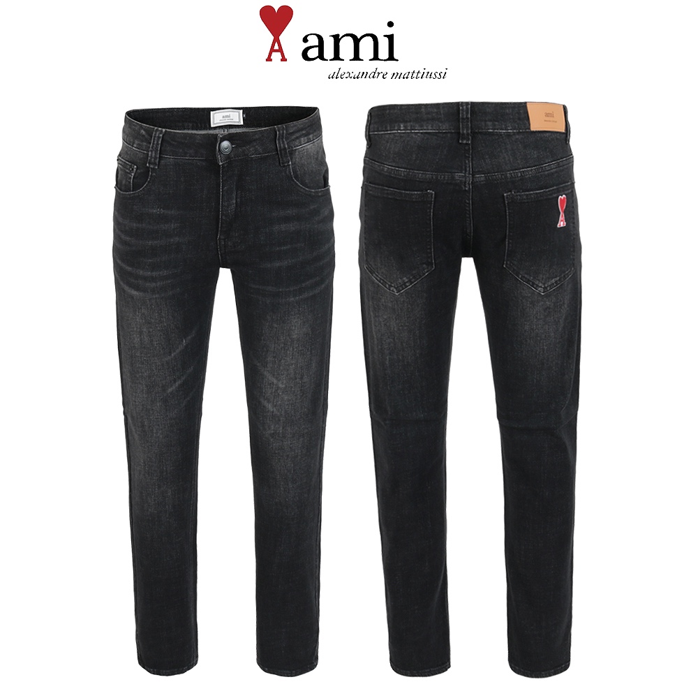 아미 흑청 워싱 히든밴딩 슬림 일자 청바지