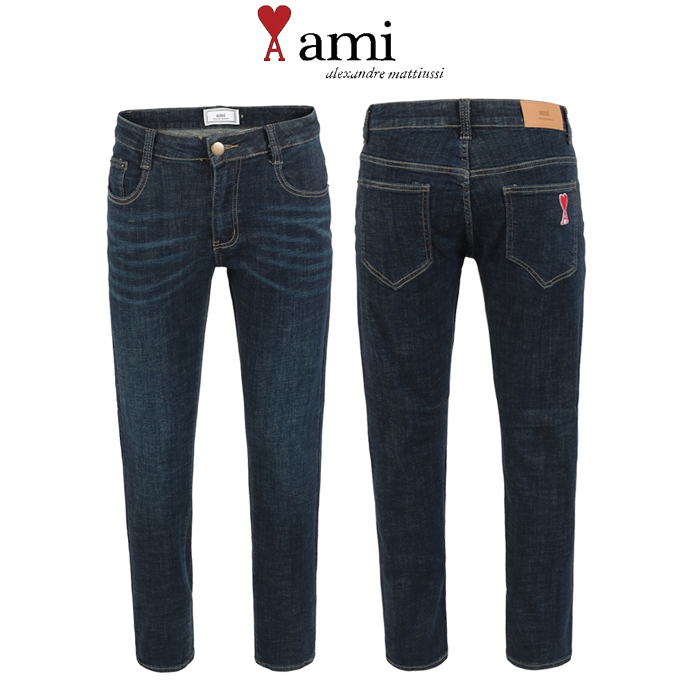 아미 진청 워싱 히든밴딩 슬림 일자 청바지