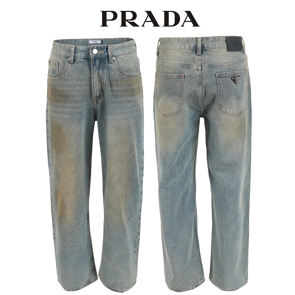 프라다 오일 워싱 와이드 청바지