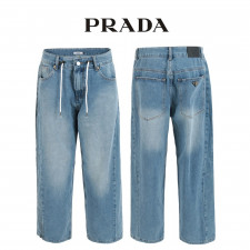 프라다 중청 스트링 스토퍼 데님 와이드 청바지