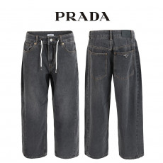 프라다 블랙 스트링 스토퍼 데님 와이드 청바지