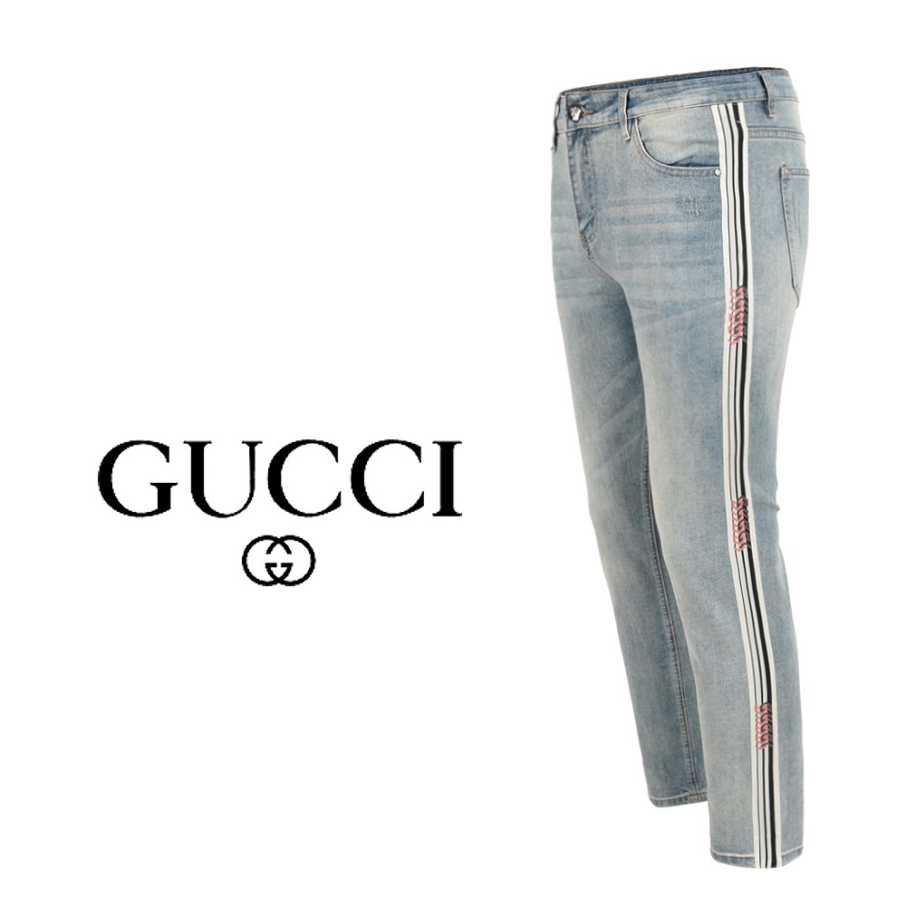 구찌 라인 타이거 아이스 워싱 청바지