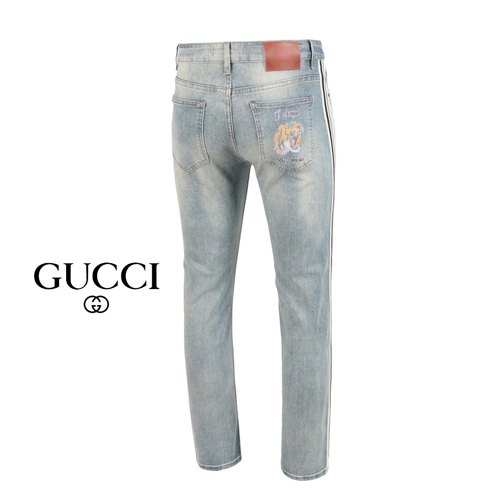구찌 라인 타이거 아이스 워싱 청바지