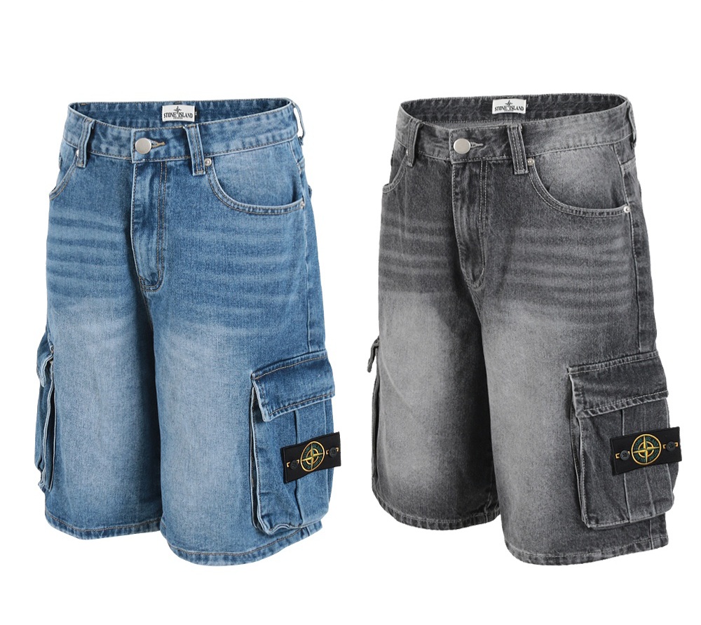 스톤아일랜드 빈티지 워싱 6부 버뮤다 카고 청 반바지