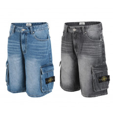 스톤아일랜드 빈티지 워싱 6부 버뮤다 카고 청 반바지