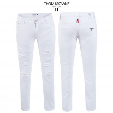 톰브라운 화이트 구제 슬림 일자 청바지