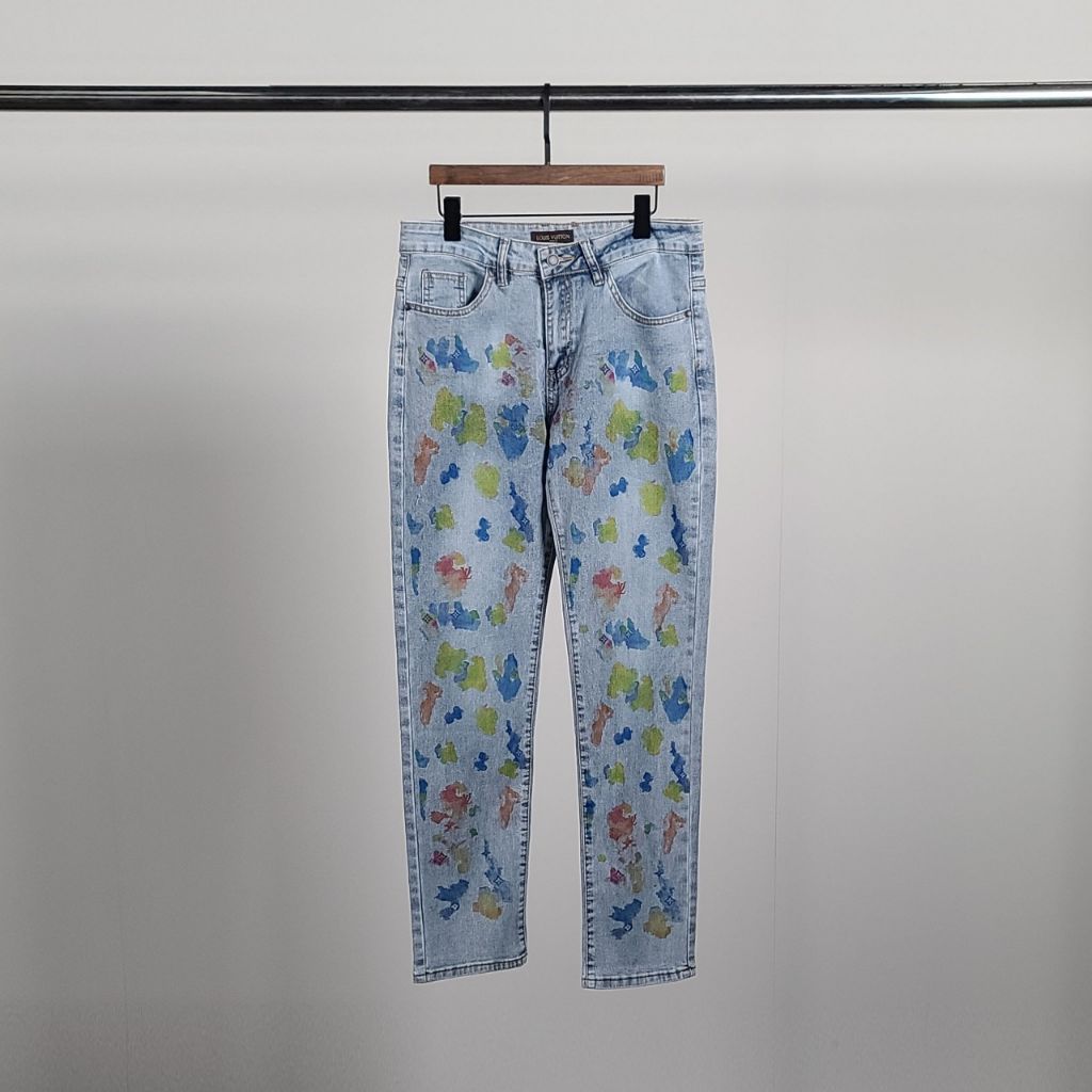 루이비통 플라워 워터그래픽 워싱 슬림진 청바지