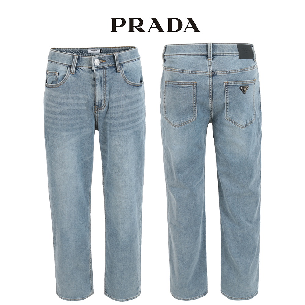 프라다 인디 워싱 히든밴드 세미 와이드 청바지