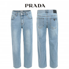 프라다 연청 워싱 히든밴드 세미 와이드 청바지