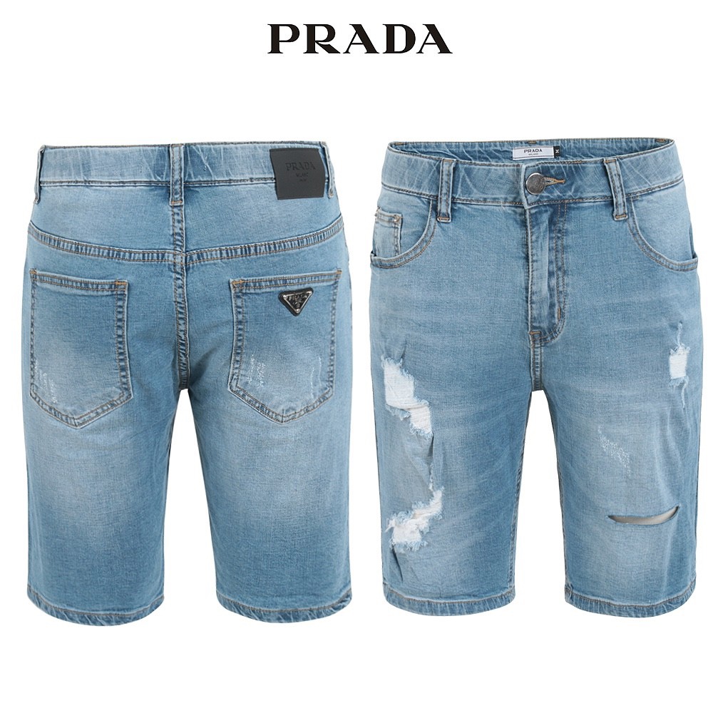 프라다 구제 히든밴딩 5부 청 반바지