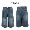프라다 진청 핀턱 히든밴드 6부 버뮤다 청 반바지