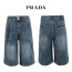 프라다 진청 핀턱 히든밴드 6부 버뮤다 청 반바지