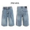 프라다 연청 핀턱 히든밴드 6부 버뮤다 청 반바지