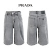 프라다 그레이 핀턱 히든밴드 6부 버뮤다 청 반바지