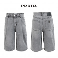 프라다 그레이 핀턱 히든밴드 6부 버뮤다 청 반바지