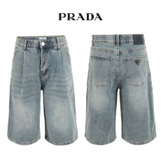 프라다 틴청 핀턱 히든밴드 6부 버뮤다 청 반바지