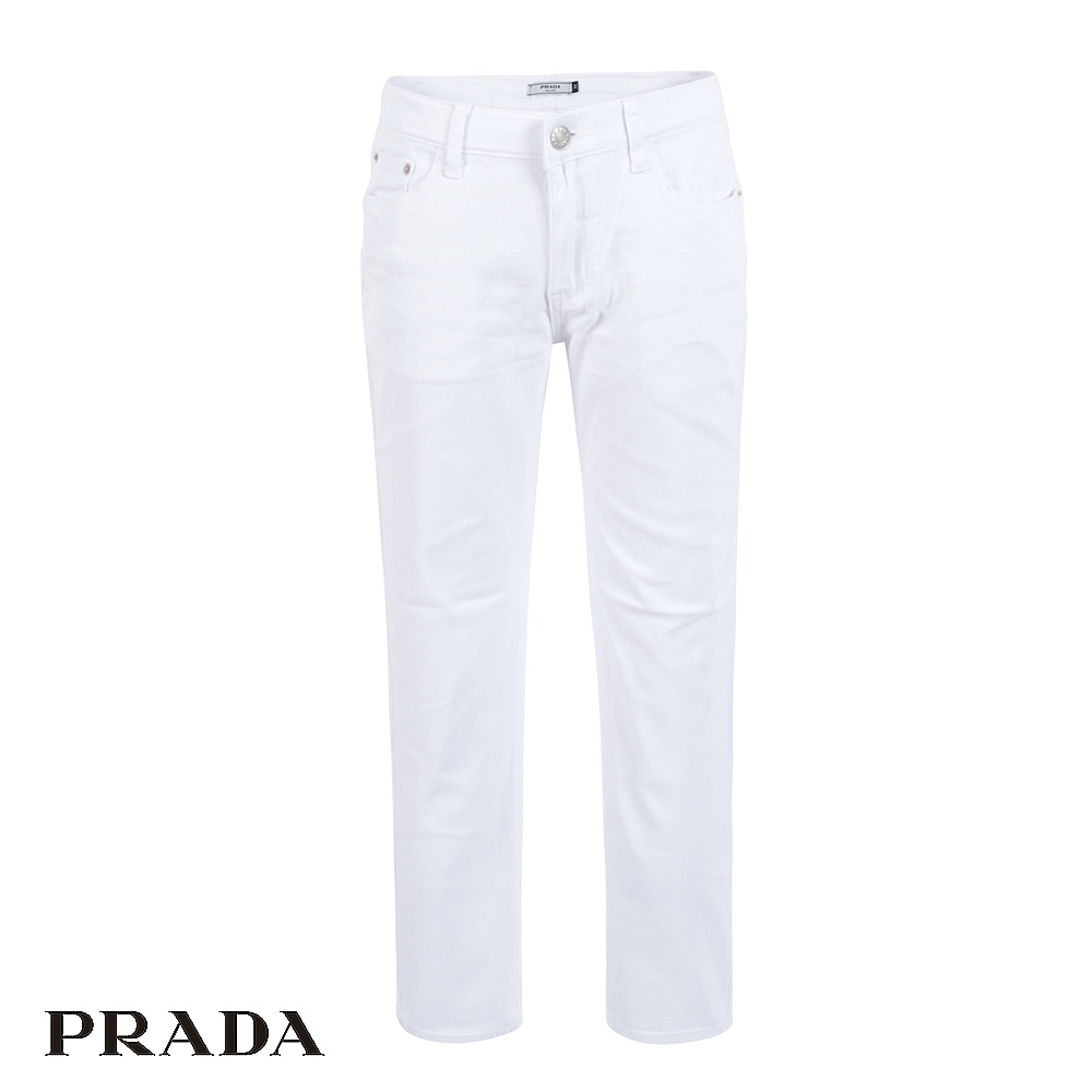 프라다 화이트 베이직 슬림 일자 팬츠 (바지)