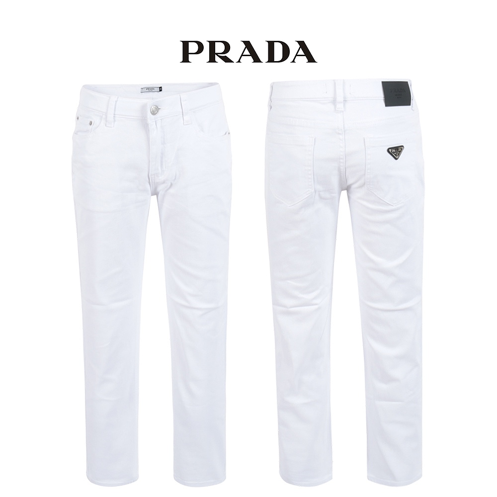 프라다 화이트 베이직 슬림 일자 팬츠 (바지)