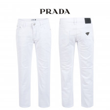 프라다 화이트 베이직 슬림 일자 팬츠 (바지)