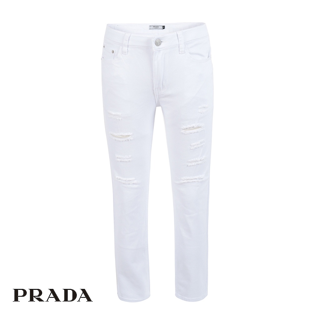 프라다 화이트 구제 슬림 일자 팬츠 (바지)