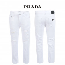 프라다 화이트 구제 슬림 일자 팬츠 (바지)