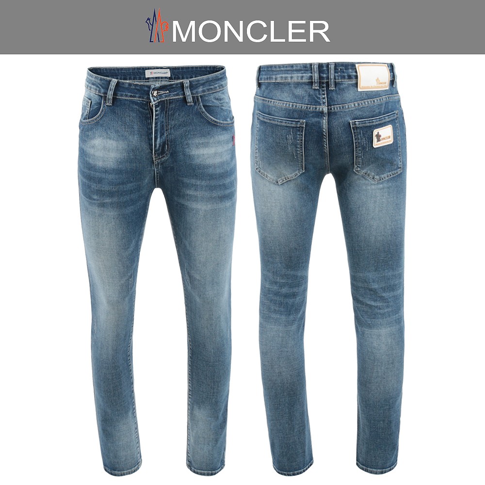 몽클레어 화이트 노블 스틸 패치 워싱 슬림진 청바지