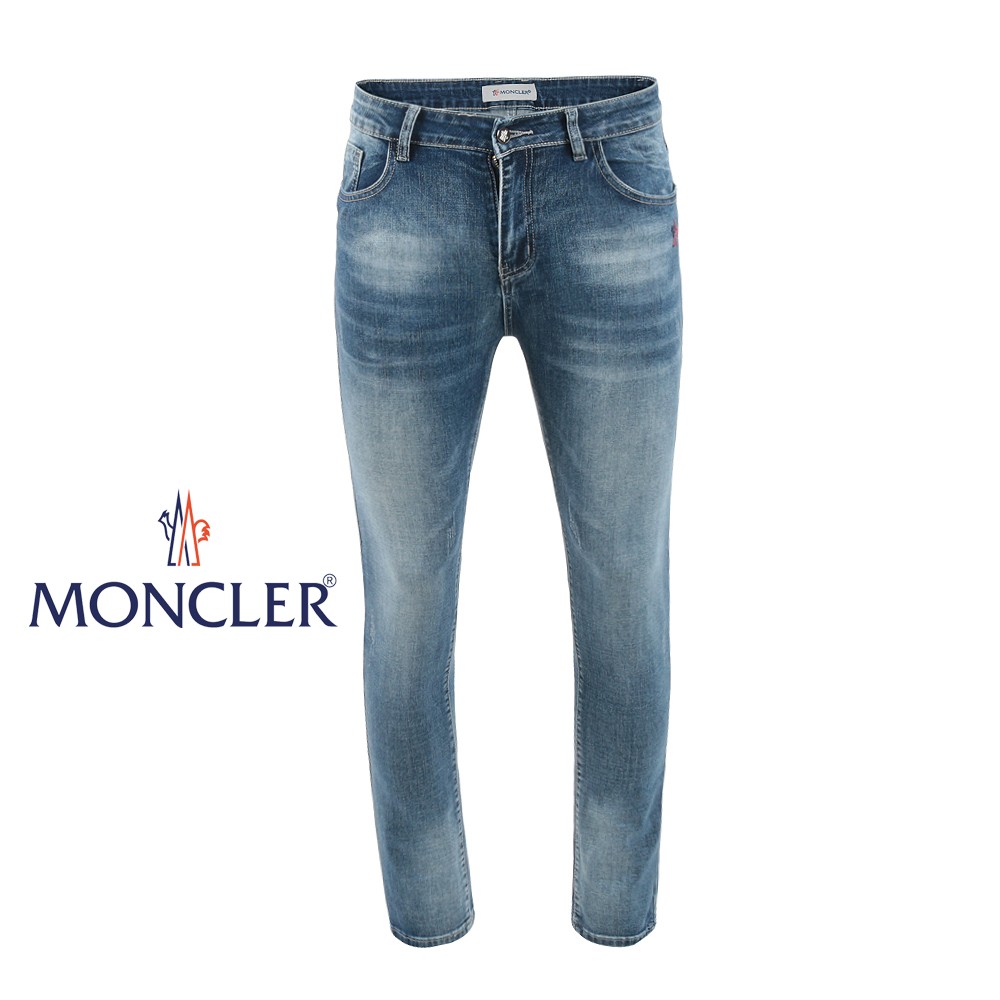 몽클레어 화이트 노블 스틸 패치 워싱 슬림진 청바지