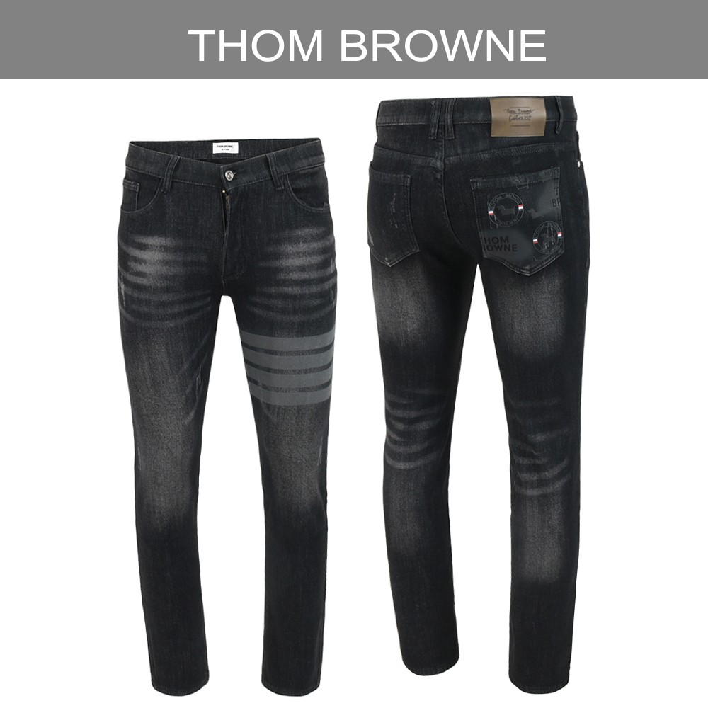 톰브라운 도그 스프레이 흑청 슬림진 청바지