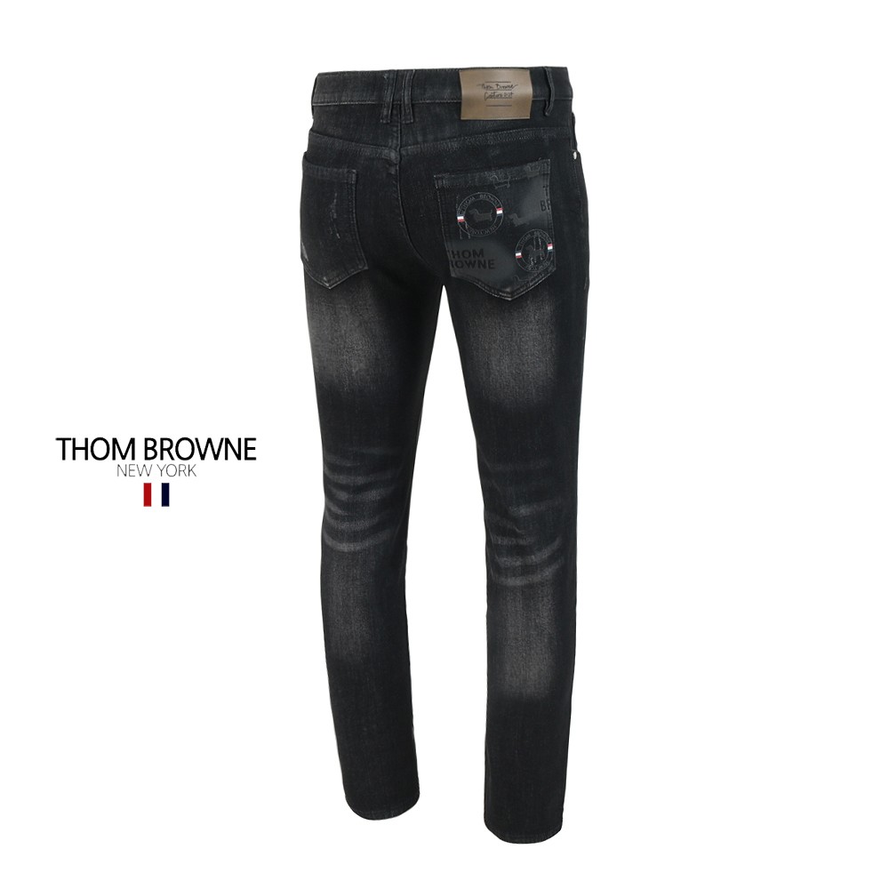 톰브라운 도그 스프레이 흑청 슬림진 청바지