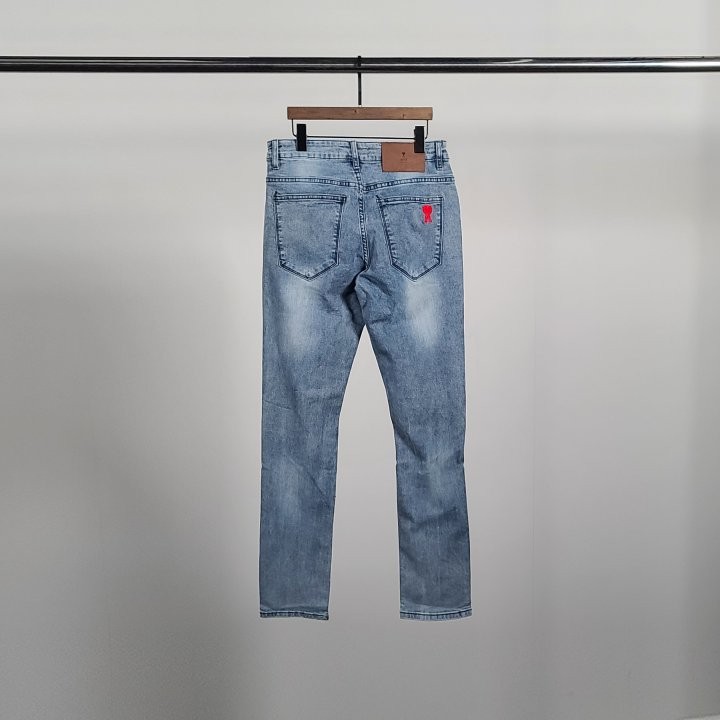 아미 드 꾀흐 레터링 데미지 워싱 슬림진 청바지